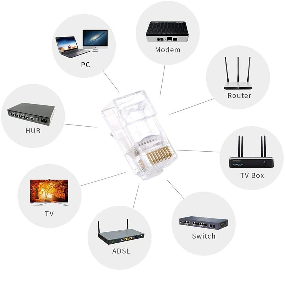 100pcs RJ45 Pass Through Modular Plug Network Cable Connector End 8P8C CAT6 CAT5