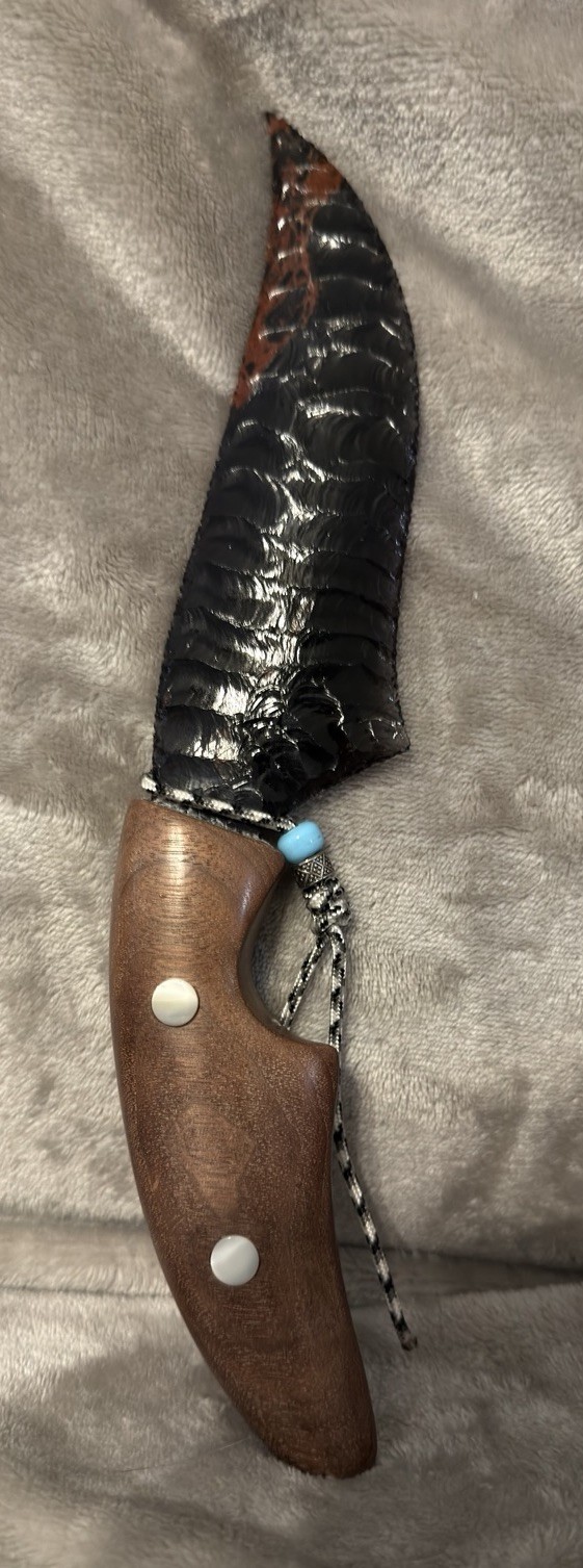 Handmade 6” Obsidian/Mahogany Obsidian Fixed Blade Knife Wood/Resin Handle
