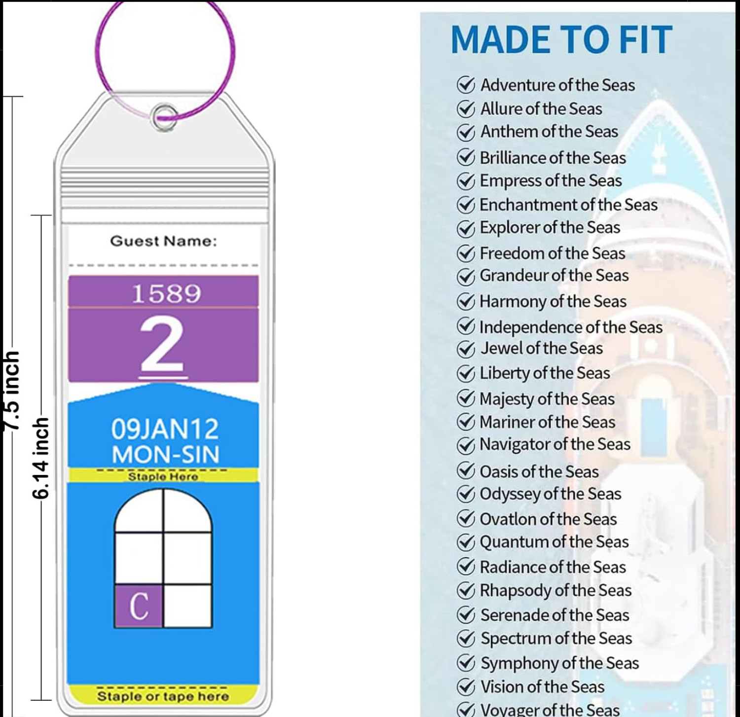 5 Pack Cruise Luggage Tags for Royal Caribbean Ships and Celebrity, Clear Tags C