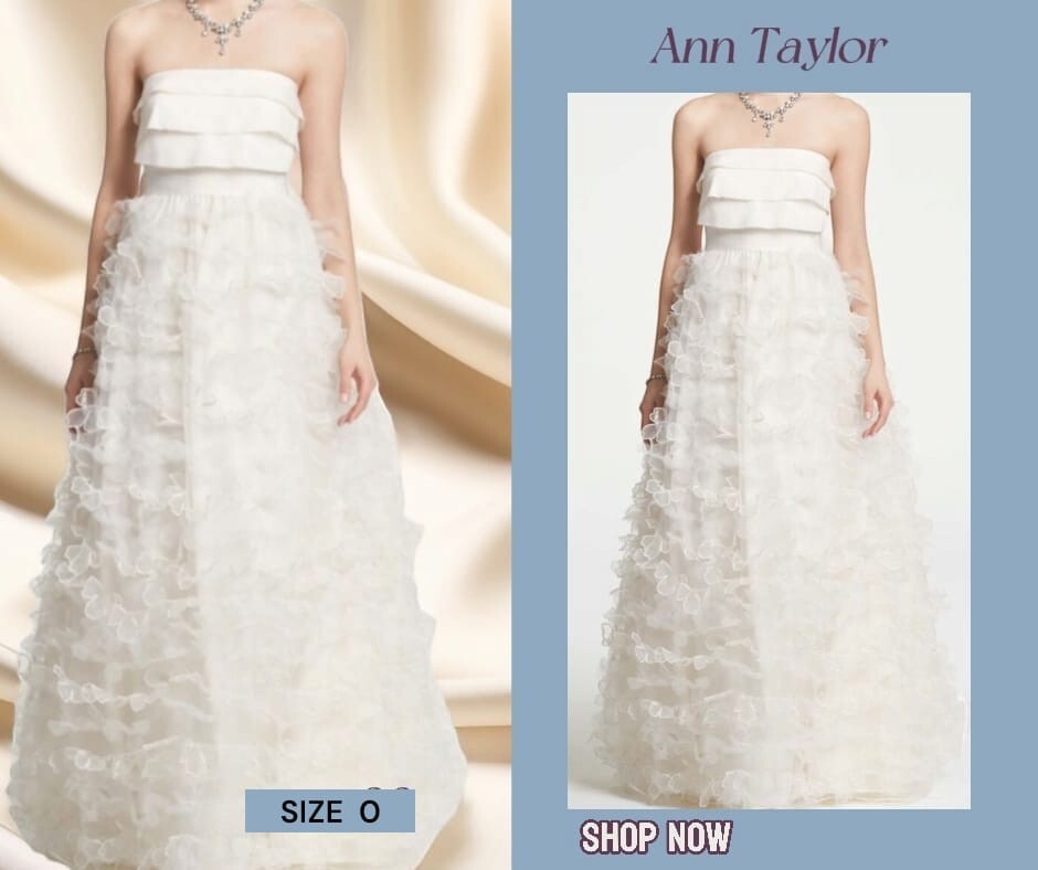 Chiffon wedding dress Ann Taylor Bridal Gown Ivory size 0 Ruffle-Shoulder NWT