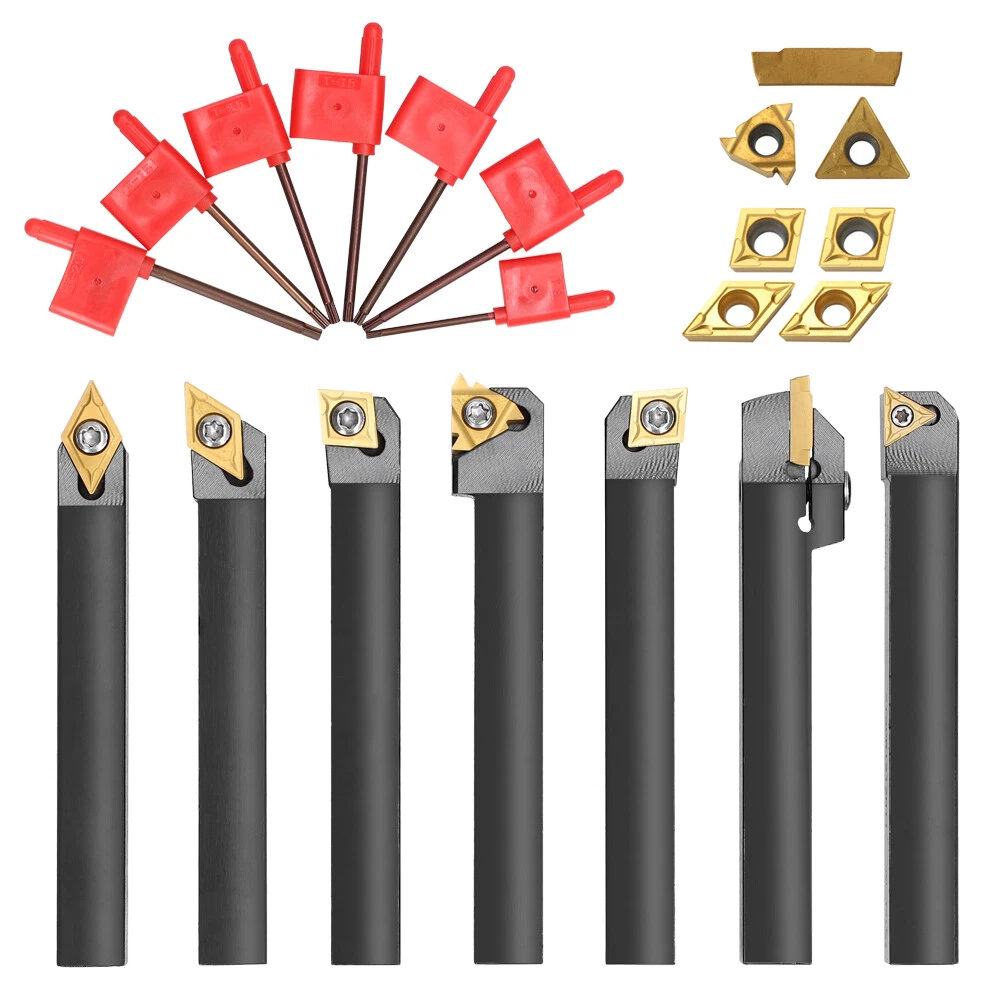 7PCS Lathe Turning Tool Holder Boring Bar Indexable Carbide Inserts Set Wrench