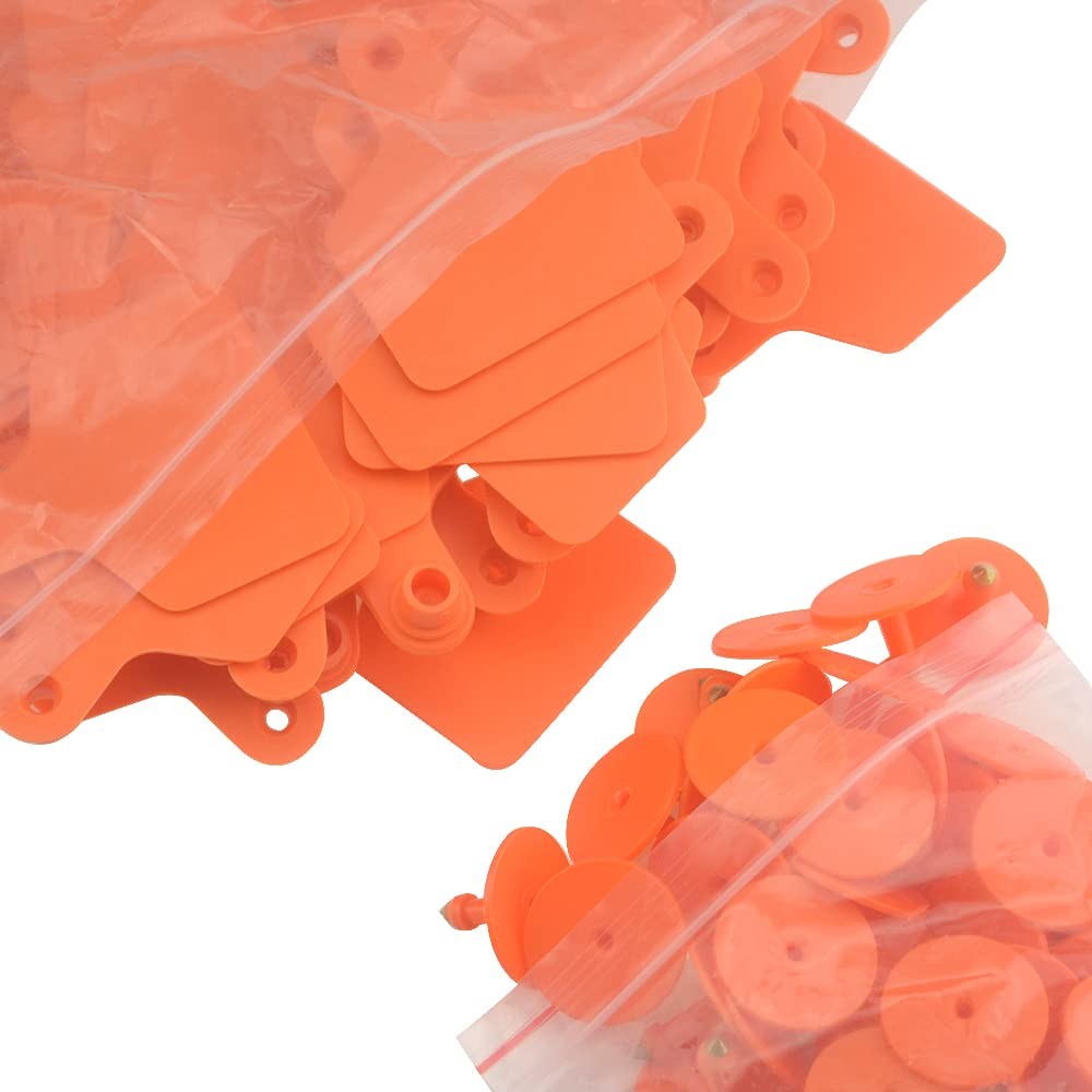 100 Sets Livestock Identification Blank Ear Tags Orange Livestock Ear Tag Bla...
