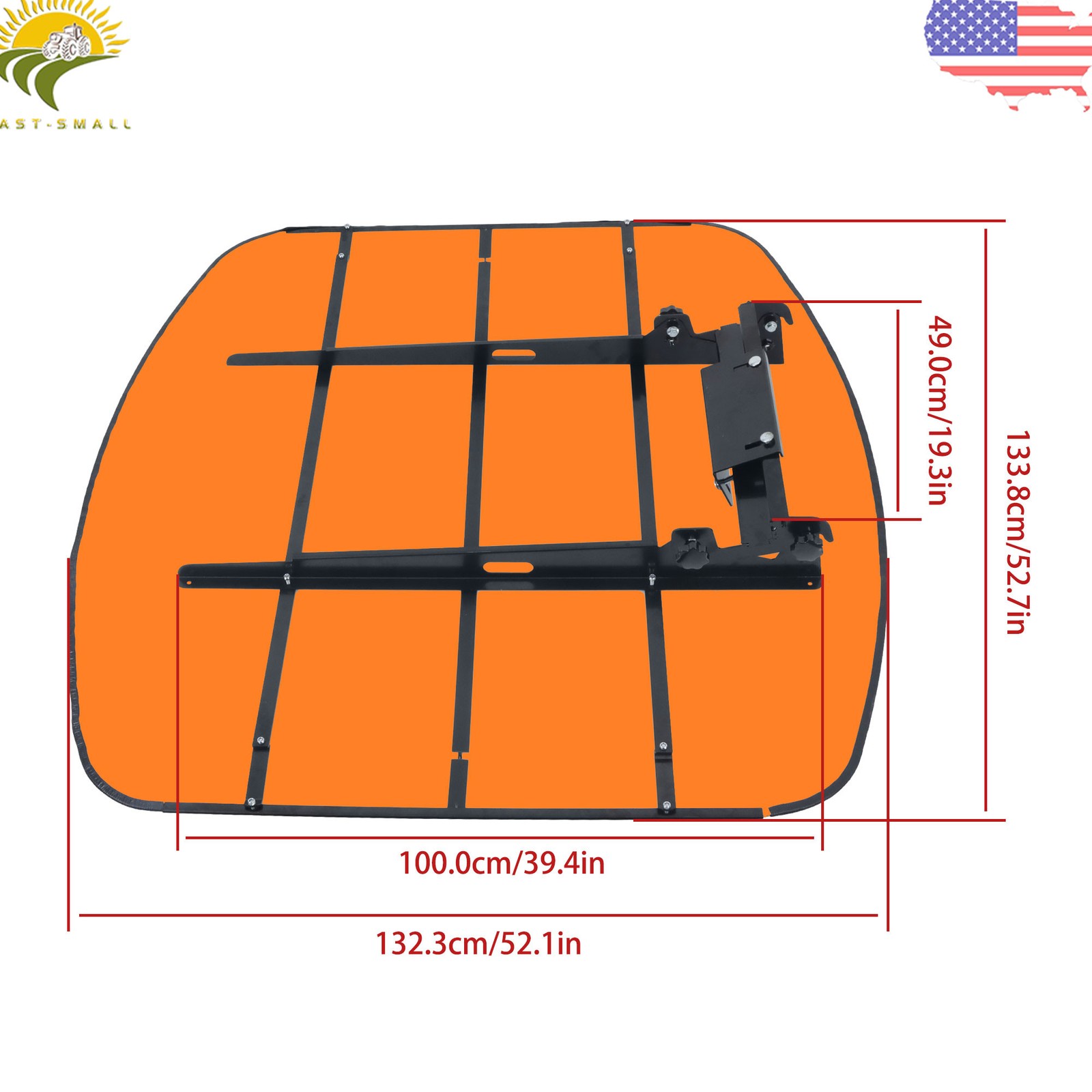 Orange Tractor Tuff Canopy 52" × 52" For 2" x 2" or 2" x 3" Rops Mower Umbrella