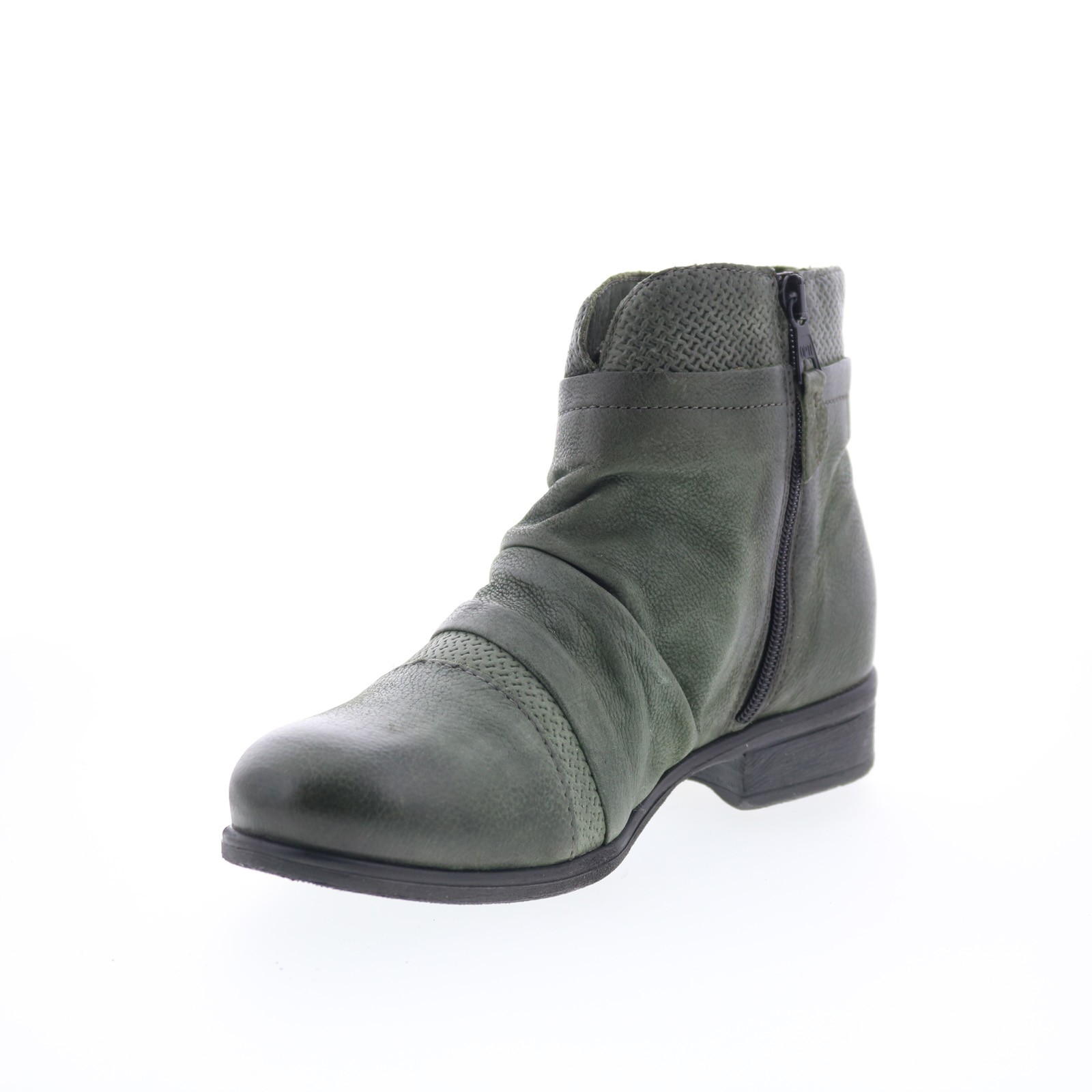 Miz Mooz Sunny-QVC Womens Green Leather Zipper Ankle & Booties Boots