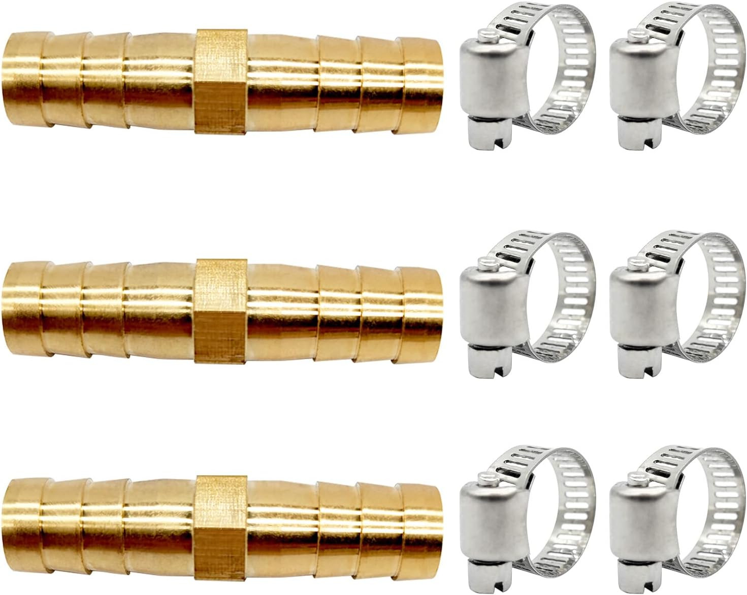 3Pcs 3/8"(10Mm) Hose Repair Kit Hose Connector Barb Splicer Mender Hose Brass Ba