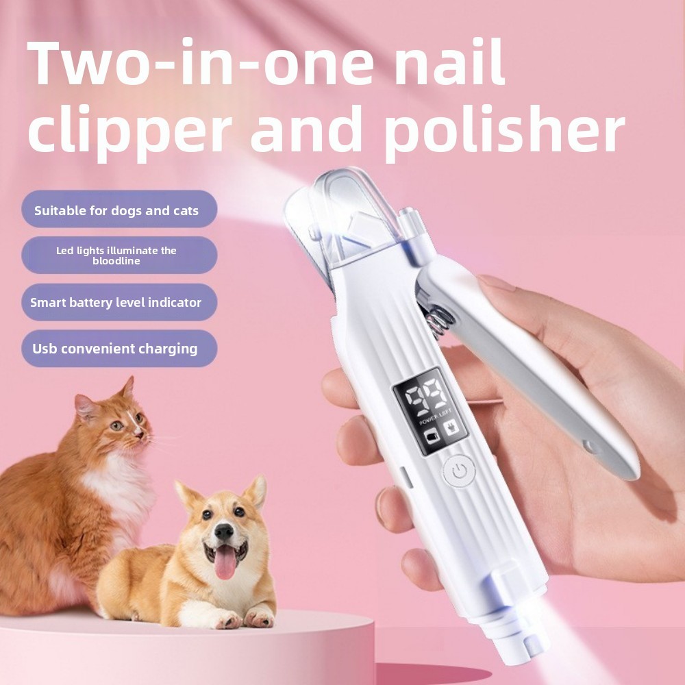 Electric Dog Nail Grinder Pet Trimmer USB Rechargeable Clipper with LED Light US
