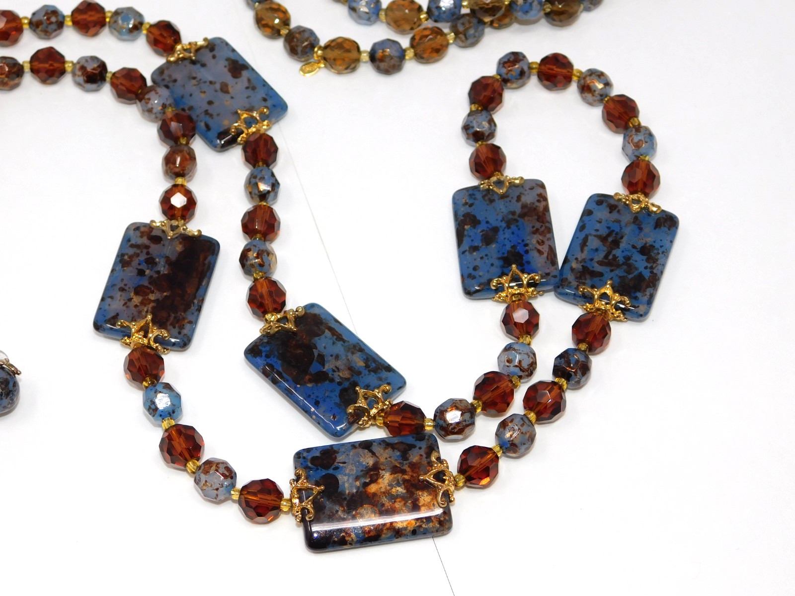 Vintage JOAN RIVERS Faux Lapis & Amber Glass Necklace Bracelet Earrings Set