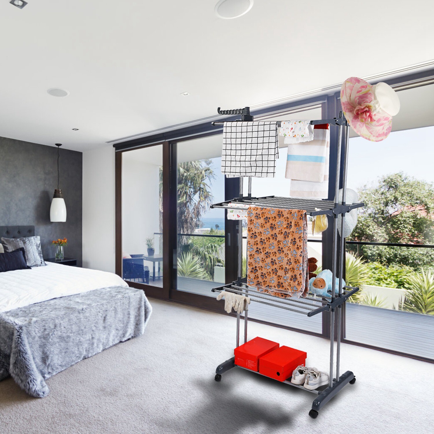 3Tier Clothes Laundry Organizer Folding Drying Rack Clothes Dryer Hanger Stand