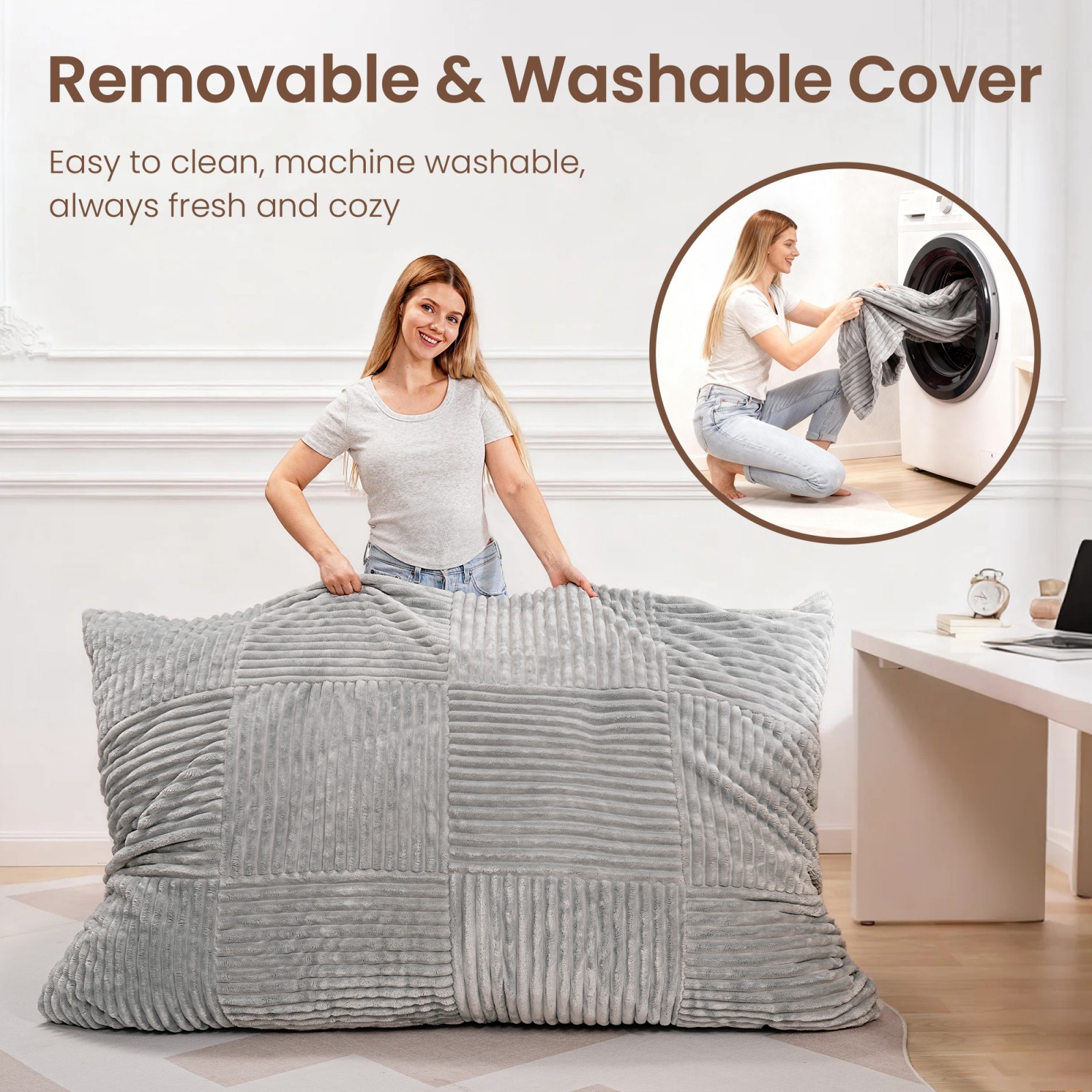 Bean Bag Chair Giant Lounge Chair with Metal Base for Living Room Lazy Sofa Bed