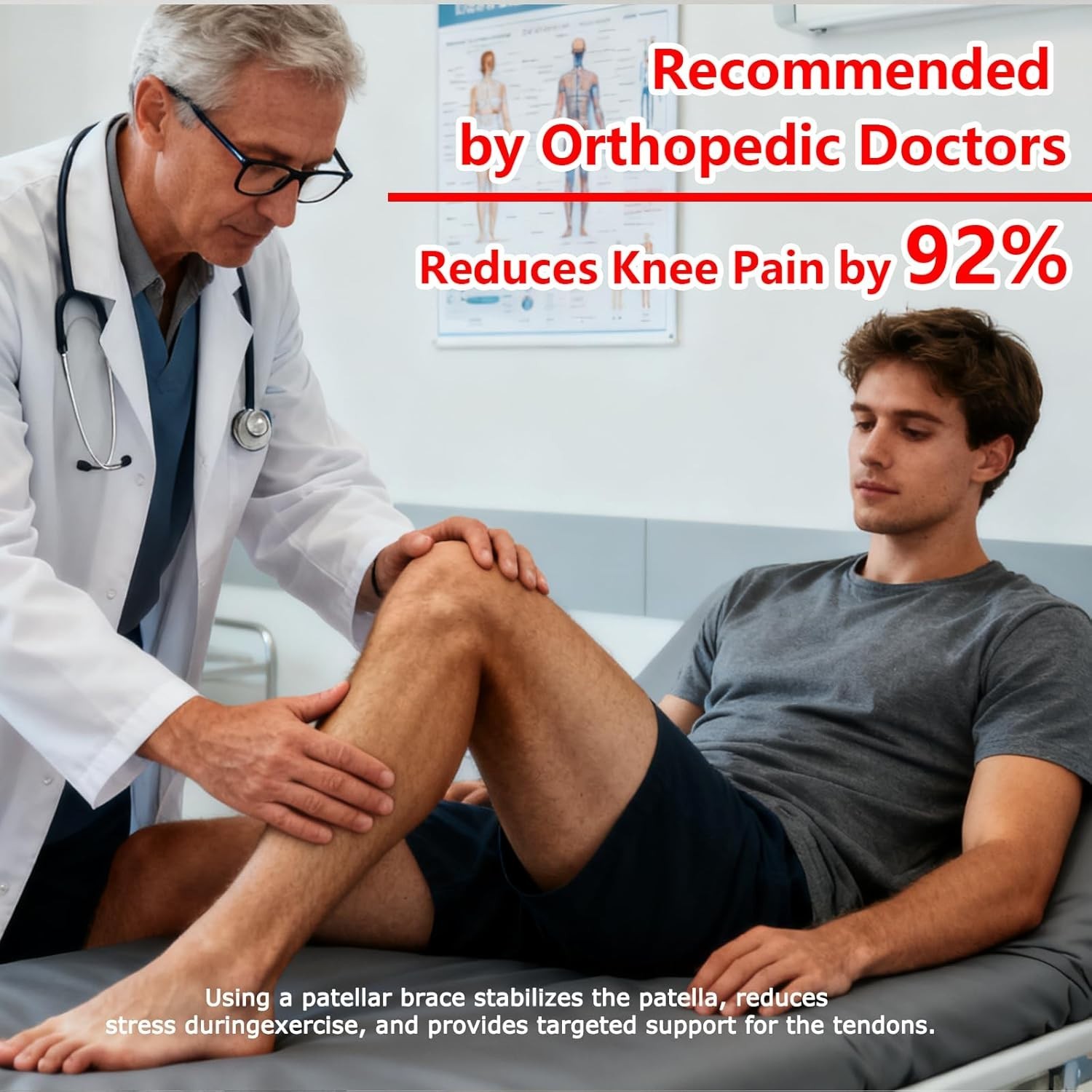 2 Pack Patellar Tendon Support Straps, Adjustable Non-slip Patellar Band, Black