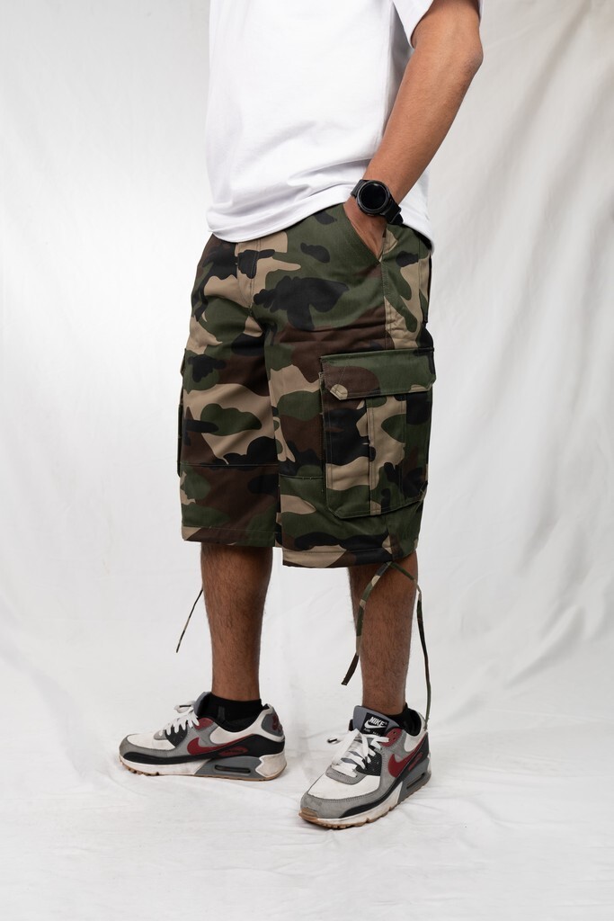 Camouflage Army Men's Baggy Streetwear Cargo Shorts-Casual Multi-Pocket