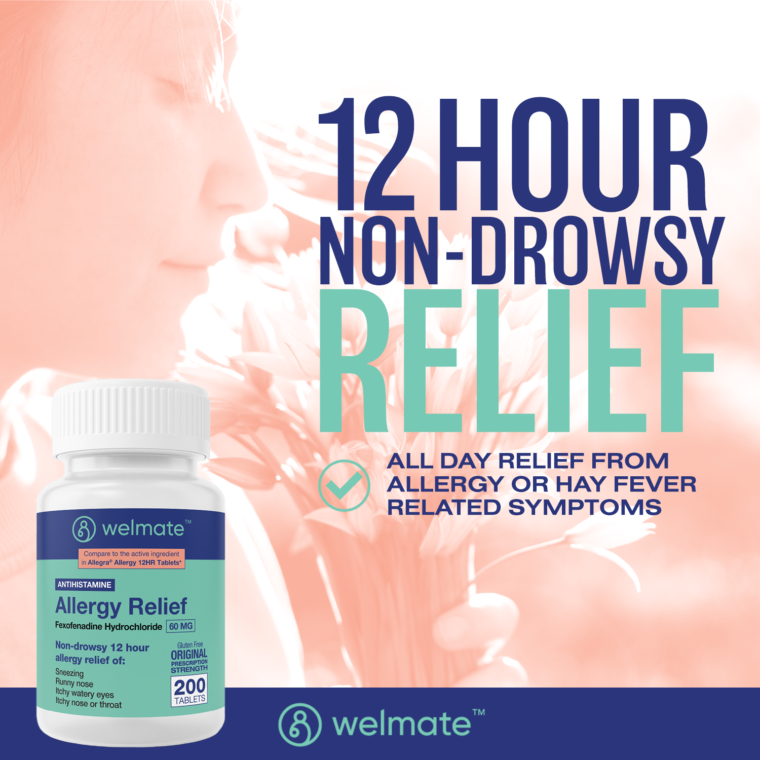 WELMATE Allergy Relief | Fexofenadine 60mg | 200 Count Tablets