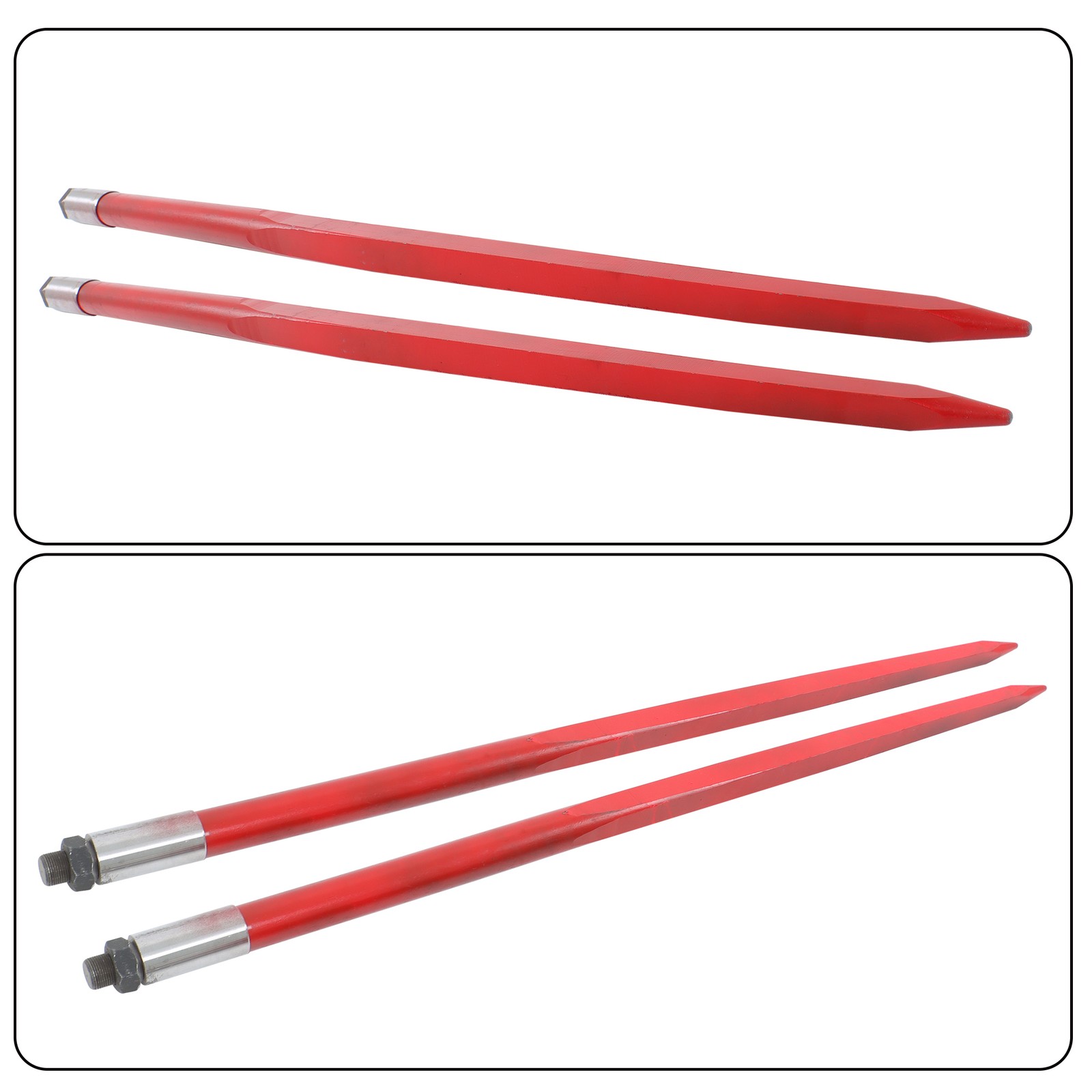 2Pcs Hay Bale Spear 49in Tractor Loader Spike Fork, Red