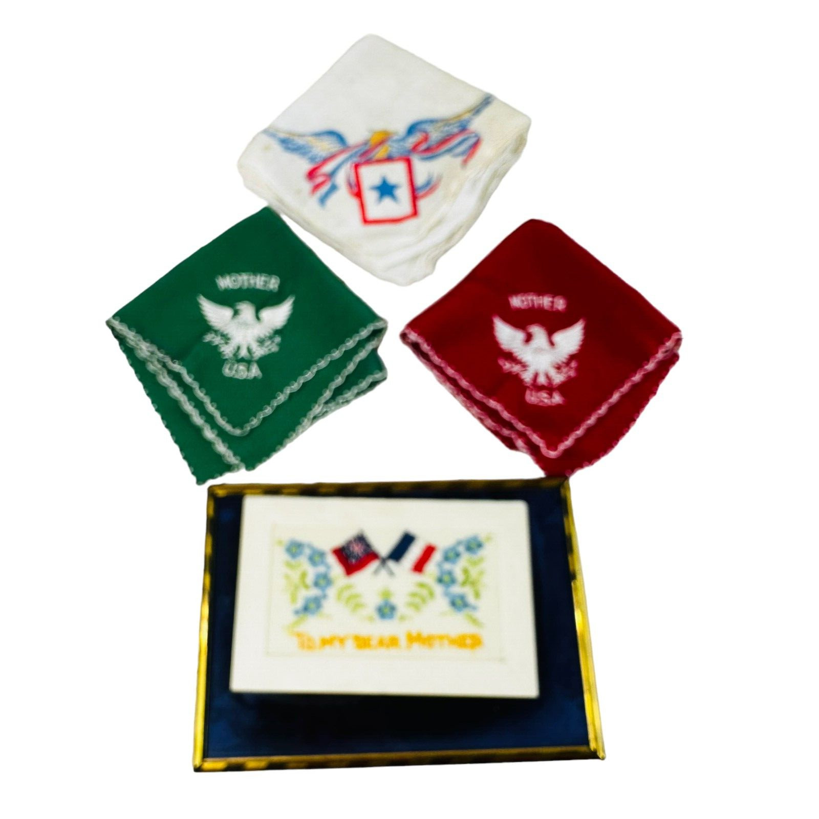 lot of vtg mother hankie usa souvenir postcard and egle hankie