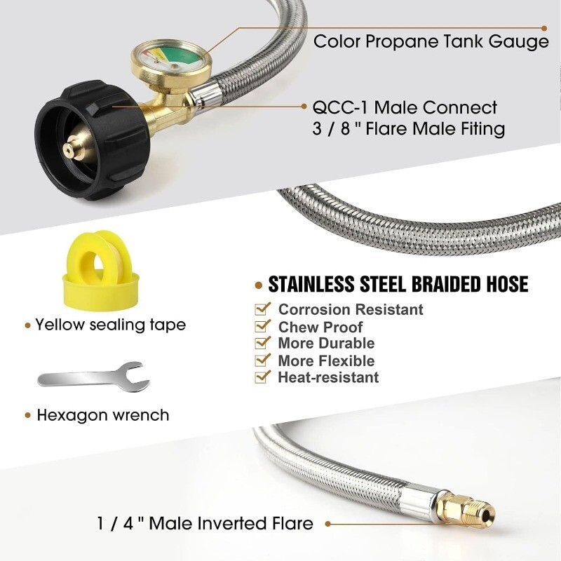 RV Propane Regulator 2 Tank Hoses,2-Stage Auto Changeover LP Propane Gas Regulat