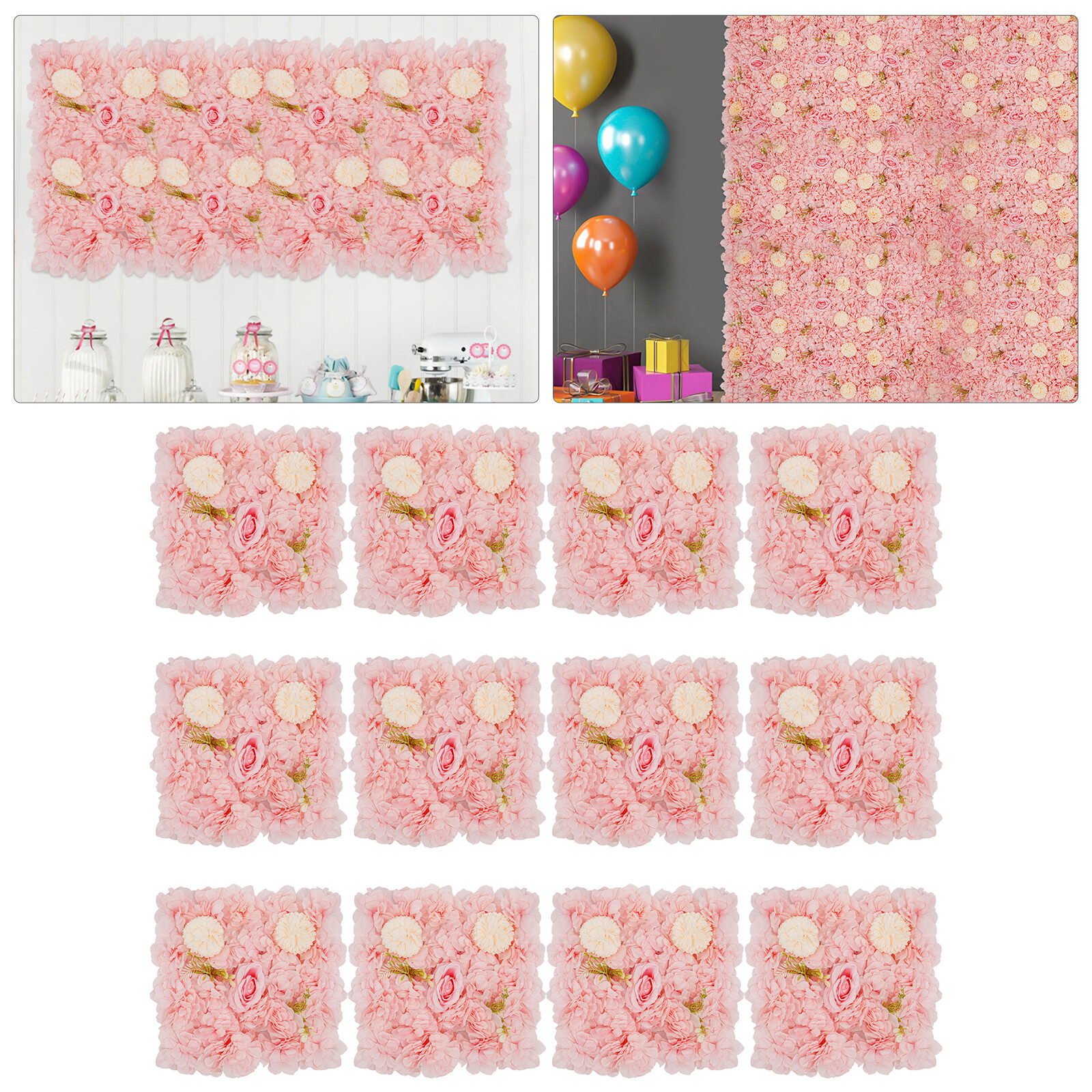 3D Flower Wall Panel-12pcs Artificial Flower Wall Background Silk Rose Wedding