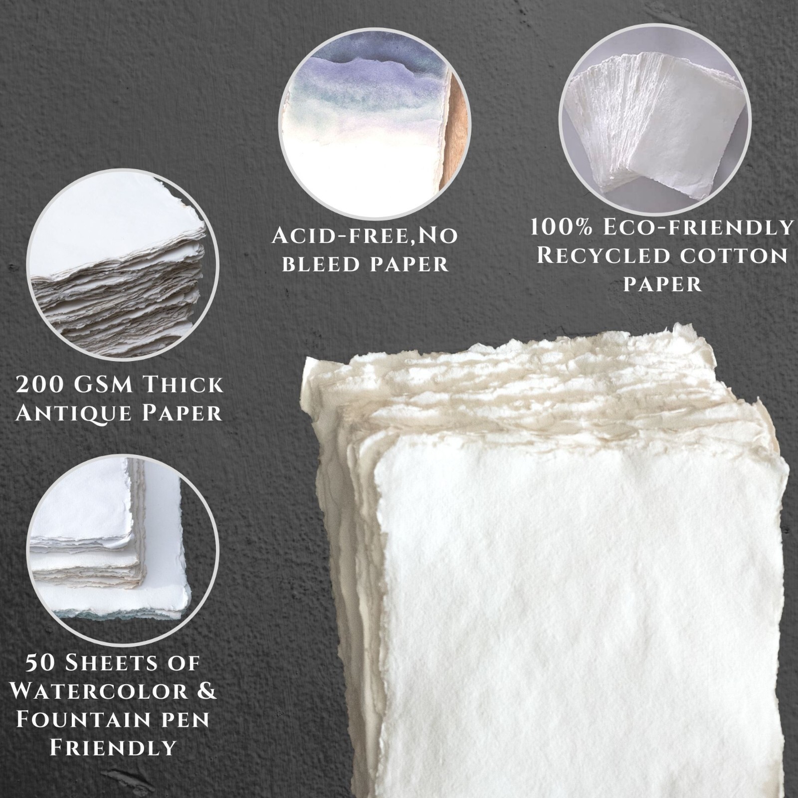 Watercolor Paper 140 lb. 50 Sheets 8"X6"(A5) Mixed Media Handmade Deckle Edges