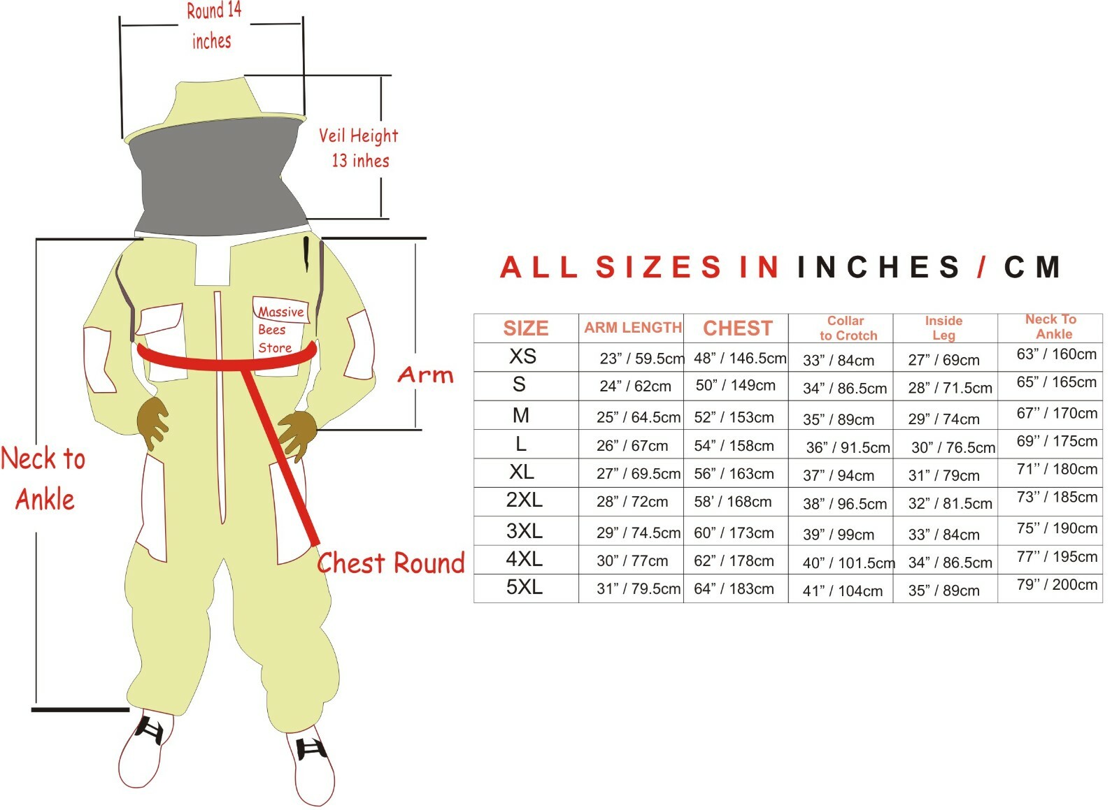 Massive bee Store Beekeeping ventilated Suit with Round and Bee Gloves in White