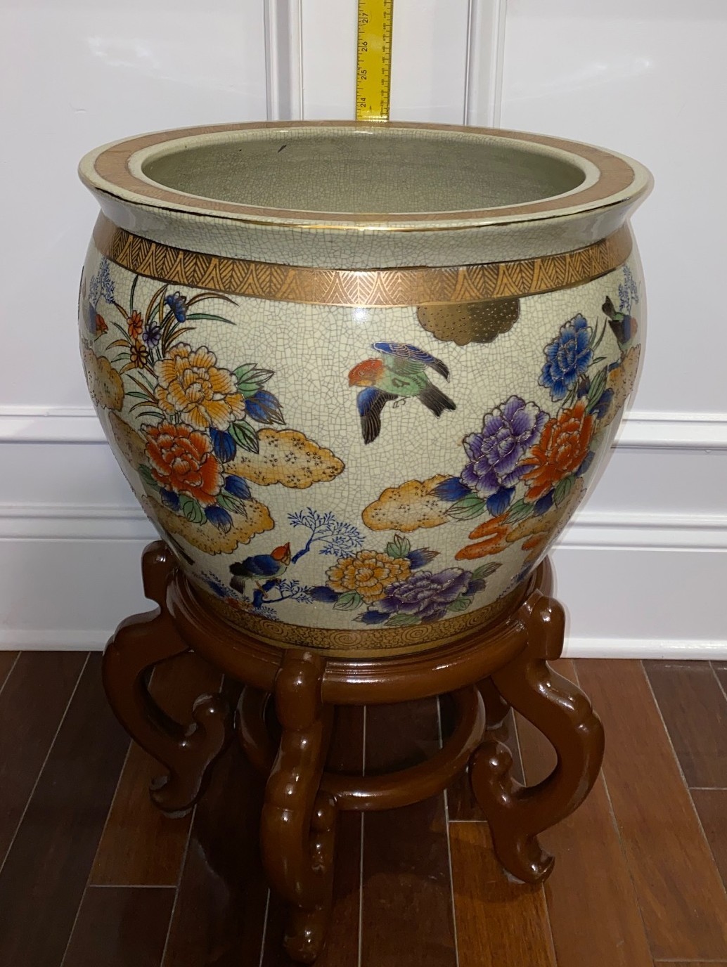 Chinese Planter Fine Porcelain Crackle Glazed Hand-Painted - Near Mint