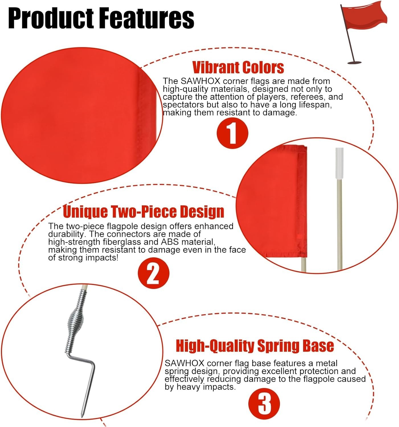 SAWHOX Soccer Corner Flags Set of 4 – 67" Portable Field Flags