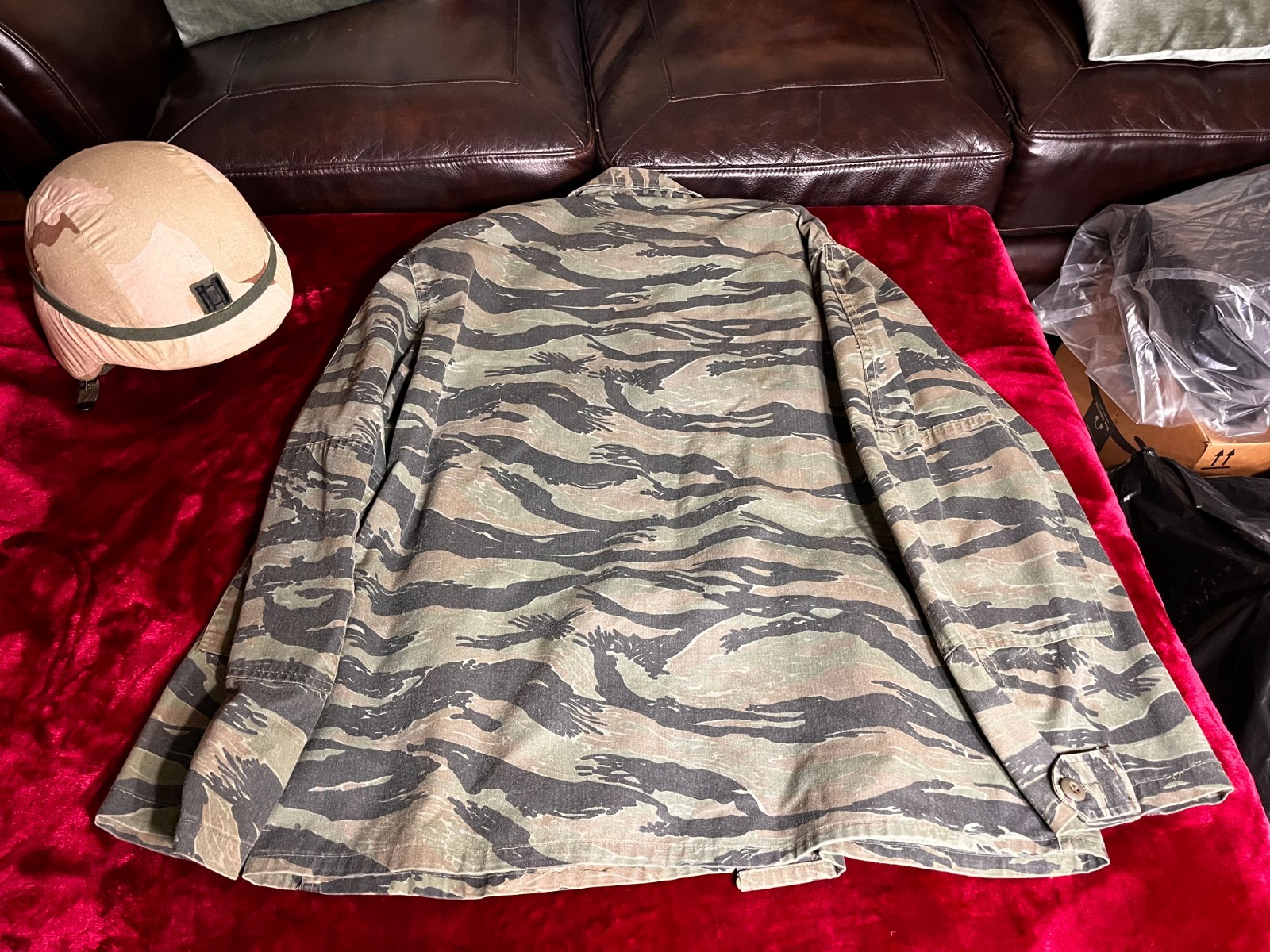 PASGT Helmet Cover Battle Damaged Iraq Desert Storm and OPFOR Shirt US Army OBO