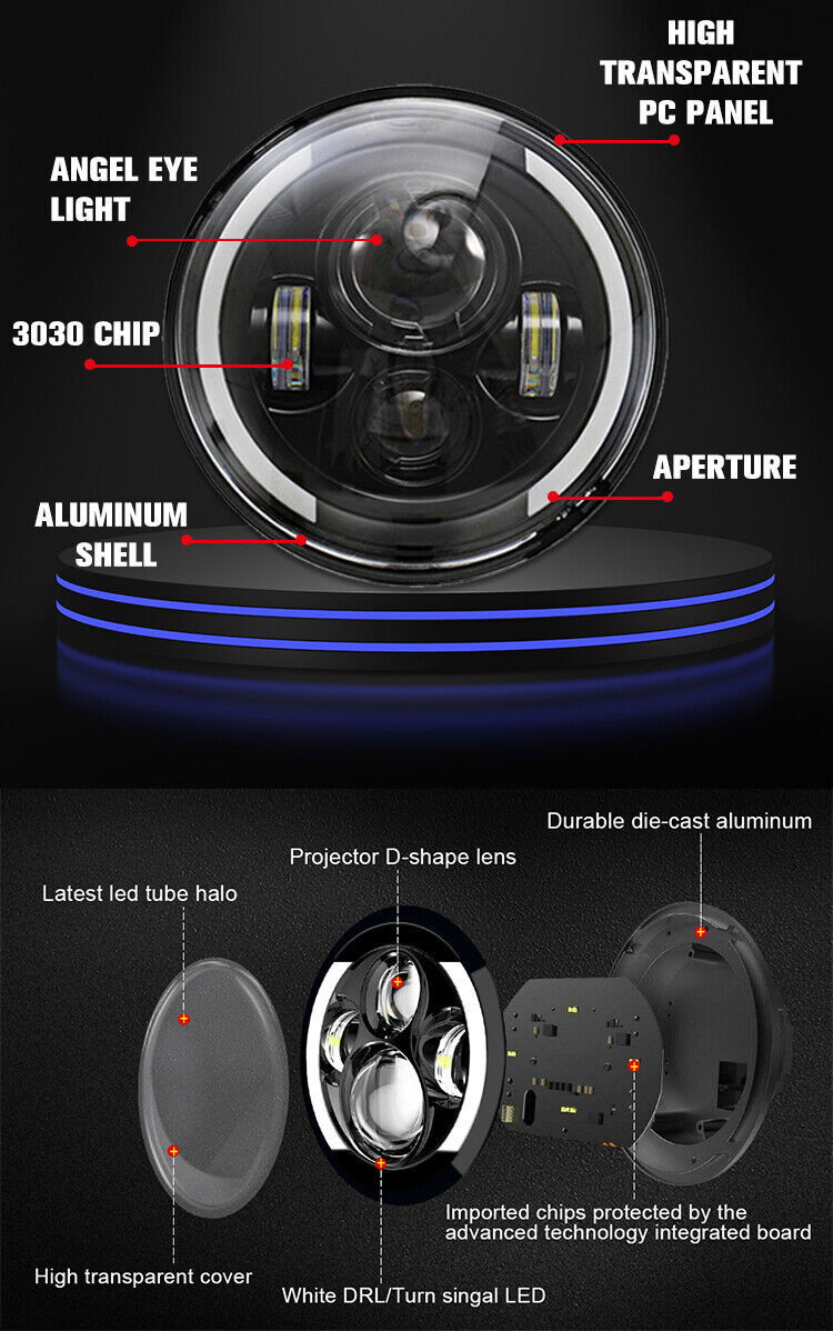 For Honda Shadow VT VT1100 VT750 VT600 VF750 7inch LED Headlight Turn Lights DRL