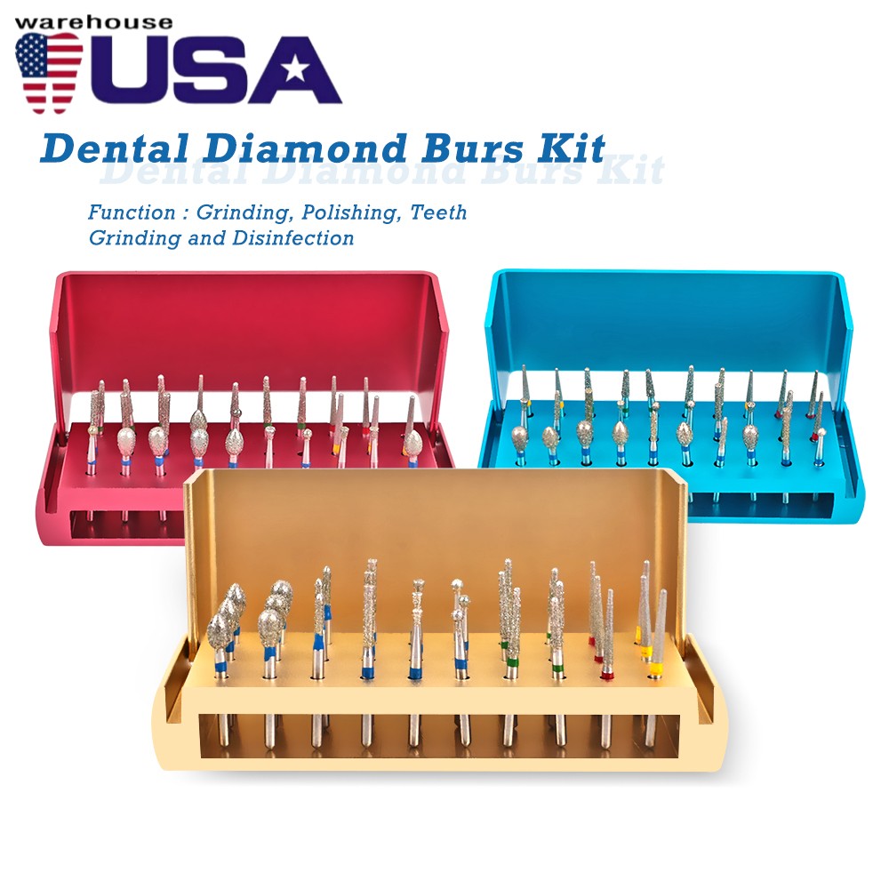 Dental Diamond Burs Drill+Disinfection Bur Block High Speed Handpiece -30Pcs/Set