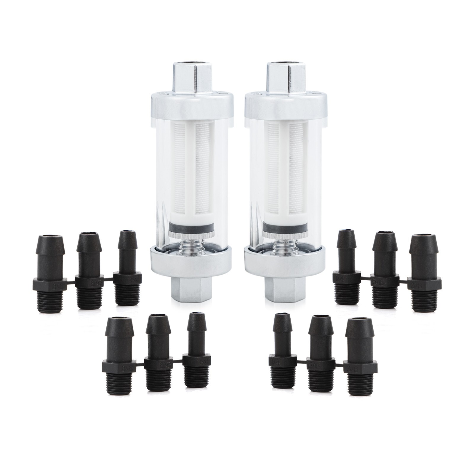 2Pcs Universal 1/4" 5/16" 3/8" Chrome Glass Reusable Washable Inline Fuel Filter