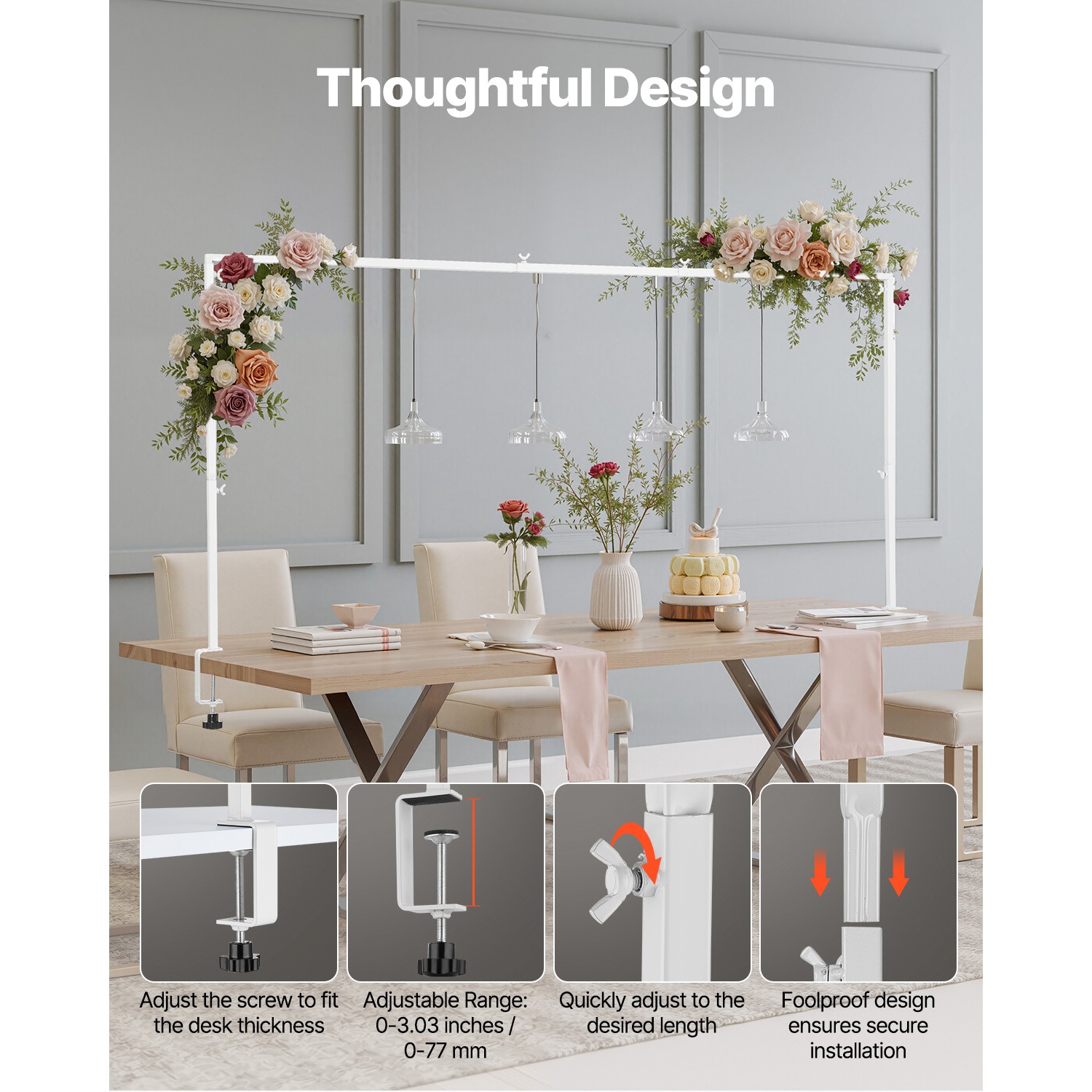Over The Table Rod Stand with Clamps 28-98" Adjustable Metal Wedding Party Decor