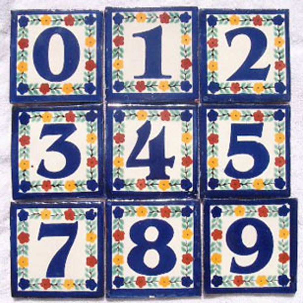 Mexican Tile Talavera Ceramic House Numbers Tile 4x4