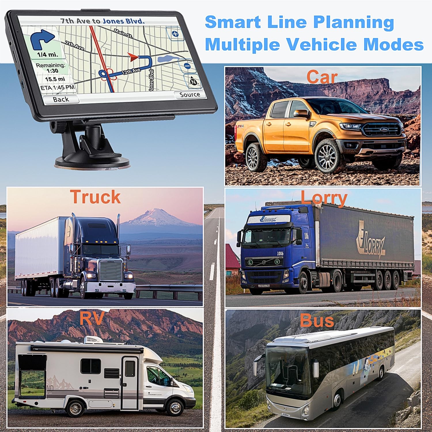 7" GPS Navigator for Semi Truck Car Commercial Driver Navigation System Trucker