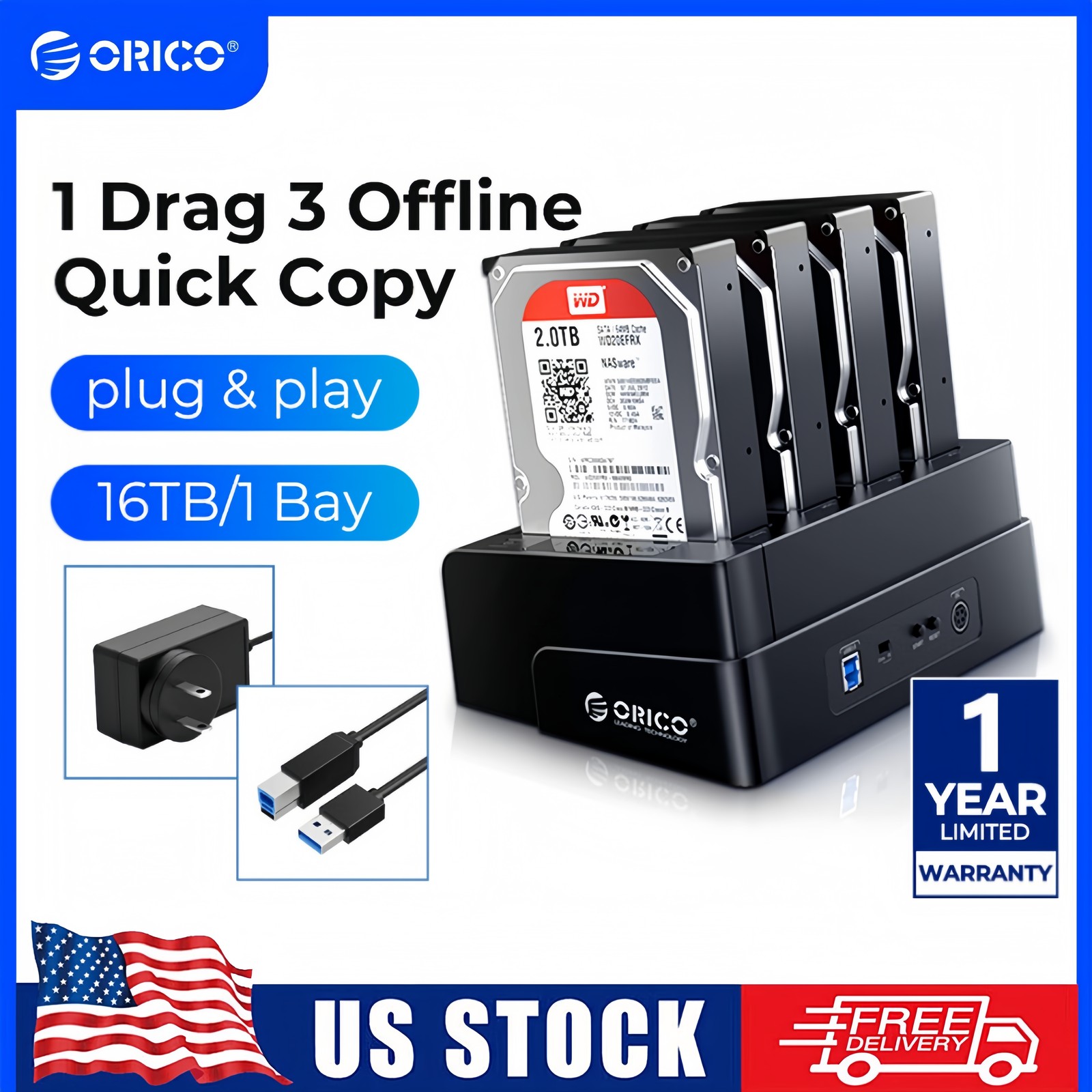 ORICO USB3.0 4 Bay Hard Drive Docking Station for 2.5/3.5 inch HDD SSD Off Clone