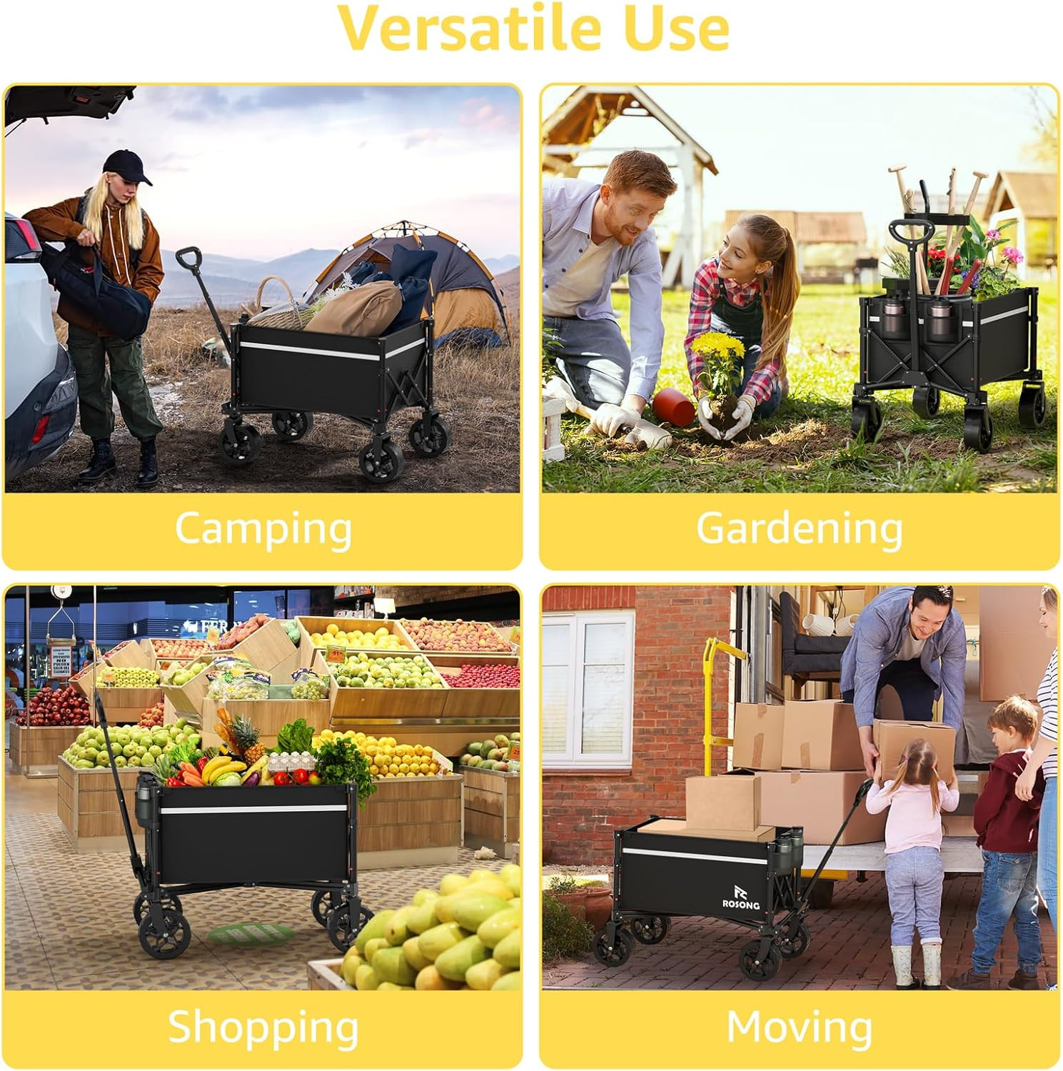 Collapsible Wagon Cart with Wheels Foldable - Folding Utility Heavy Duty Wagons