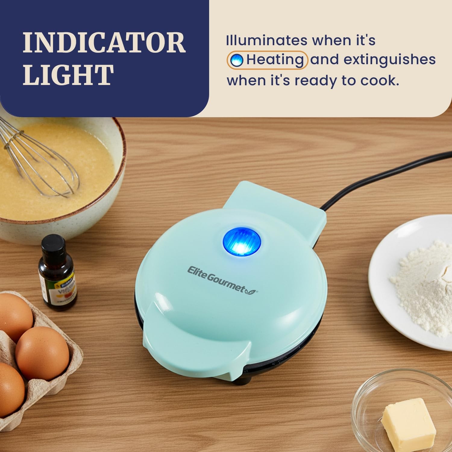 "Electric Mini Waffle Maker 4.5"" Nonstick Belgian Waffles Hash Browns Mint"