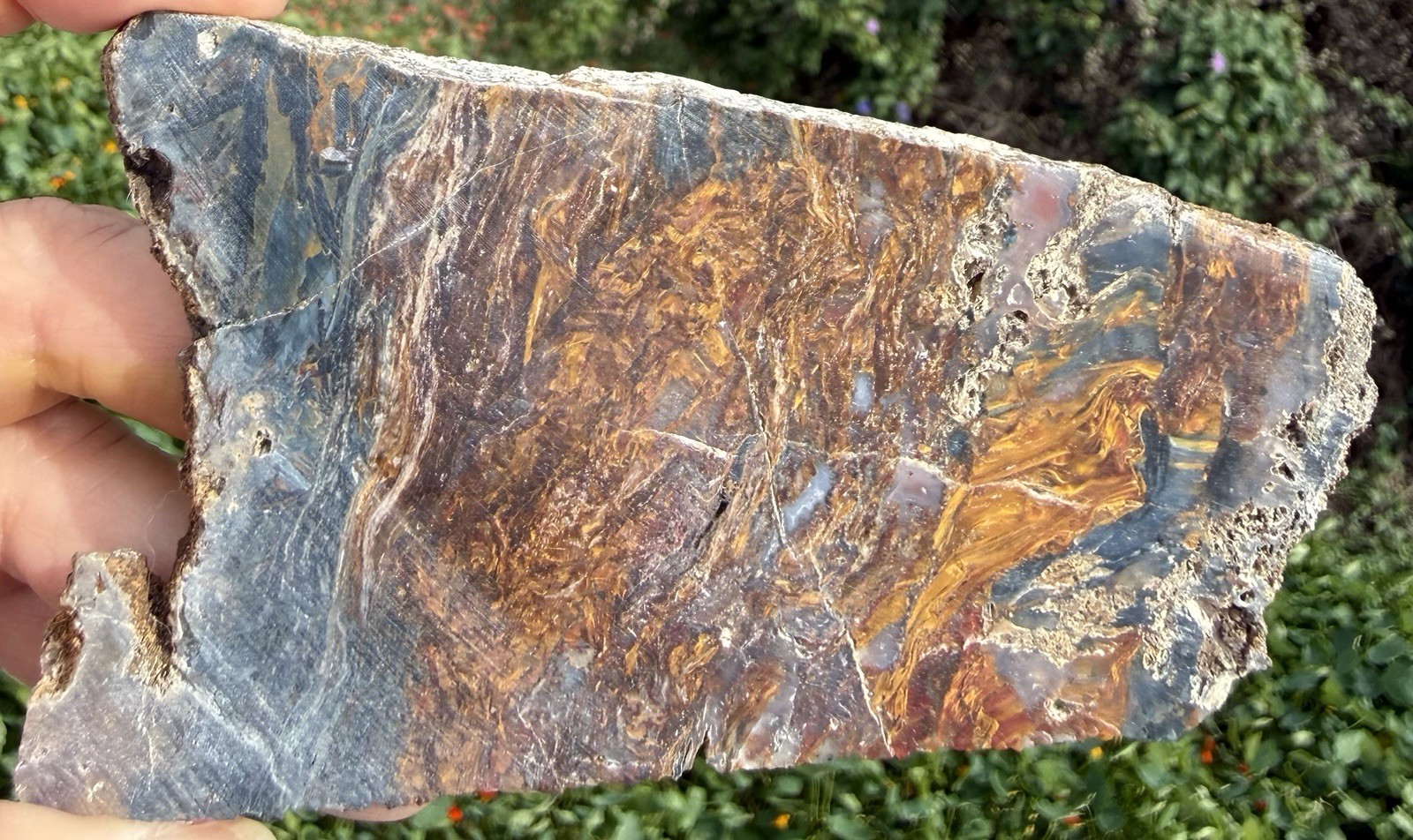 Pietersite Unpolished Slab. 4 5/8” x 2 7/8” x .25”, 3.7 Ounce.  Imperfections.