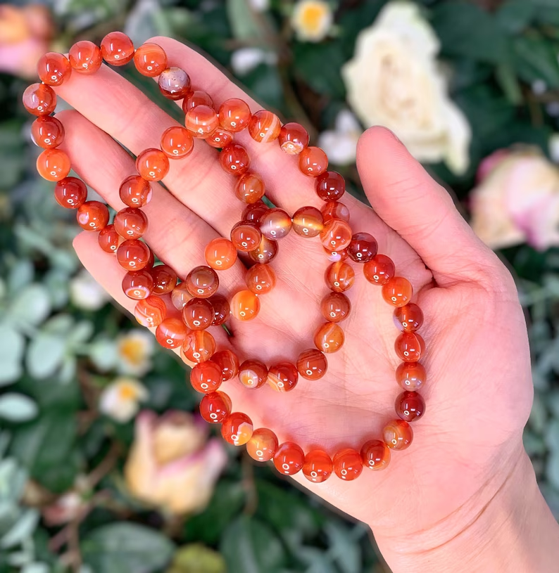Natural Carnelian Red Agate Bracelet 8mm Beaded Healing Reiki Stretchy Bracelet