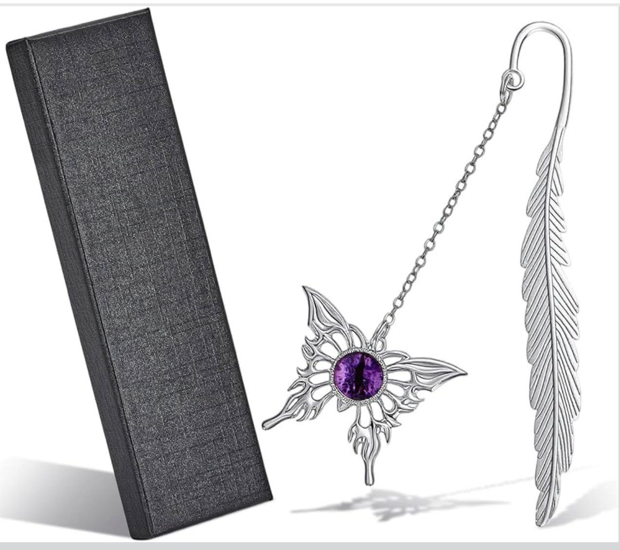 Metal Feather Butterfly Bookmark Silver Purple