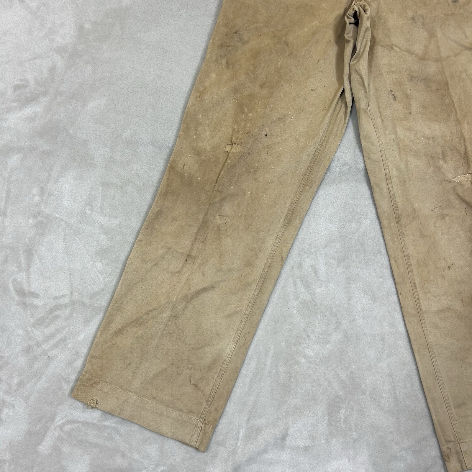 Vintage 1940s WW2 US Army Khaki Chino Cotton Uniform Pant 28x31 Button fly