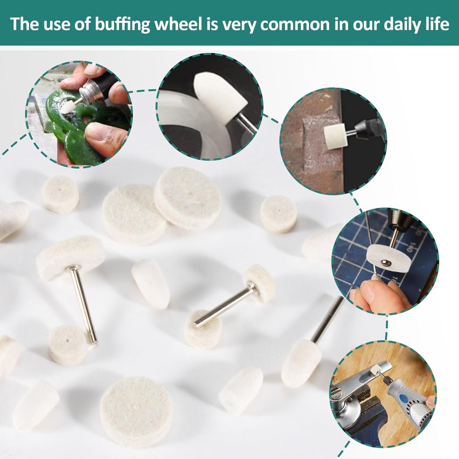 145 Piece Wool Felt Polishing Pad 1/8 Inch Shank Set for Dremel Rotary Tools