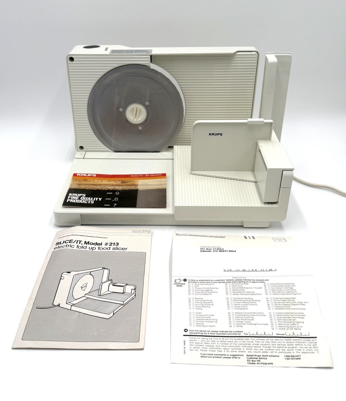 KRUPS Slice It Model 213 Electric Food Slicer Fold Up Tested w Box VTG