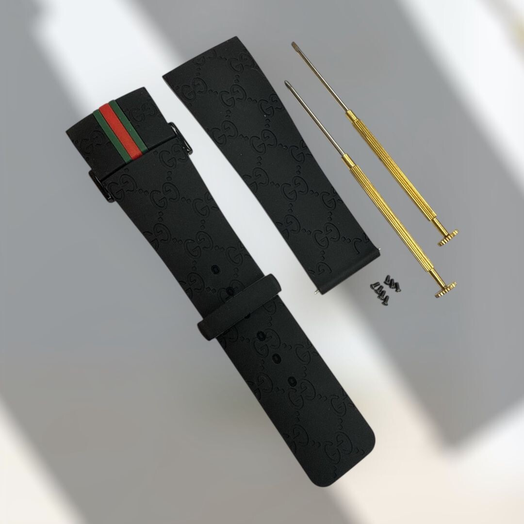 26mm I-Gucci 114-2 Genuine OEM Replacement Black Rubber Band Gucci YA114207 NEW