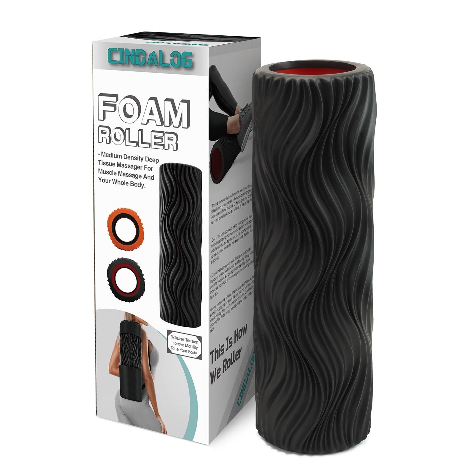 Foam Roller, 15" High Density Foam Back Roller, Wave Textured Massage Roller ...