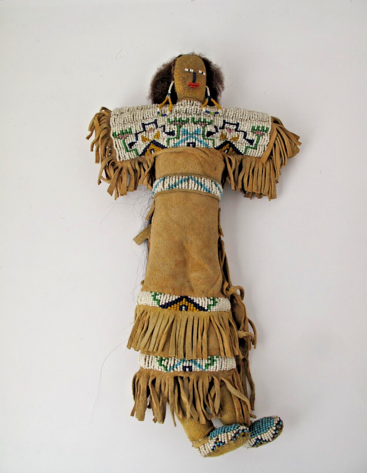 Antique Native American Sioux Indian Beaded Leather Doll c. 1920 or Earlier