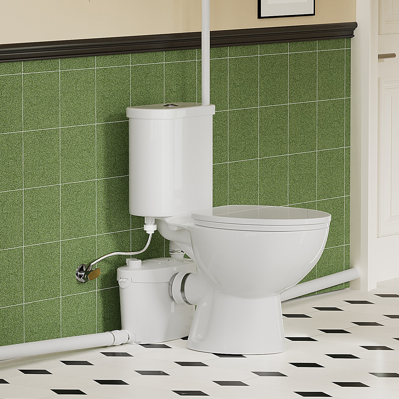 750W Upflush Macerating Toilet System Dual Flush for Basement with 4 Water Inlet