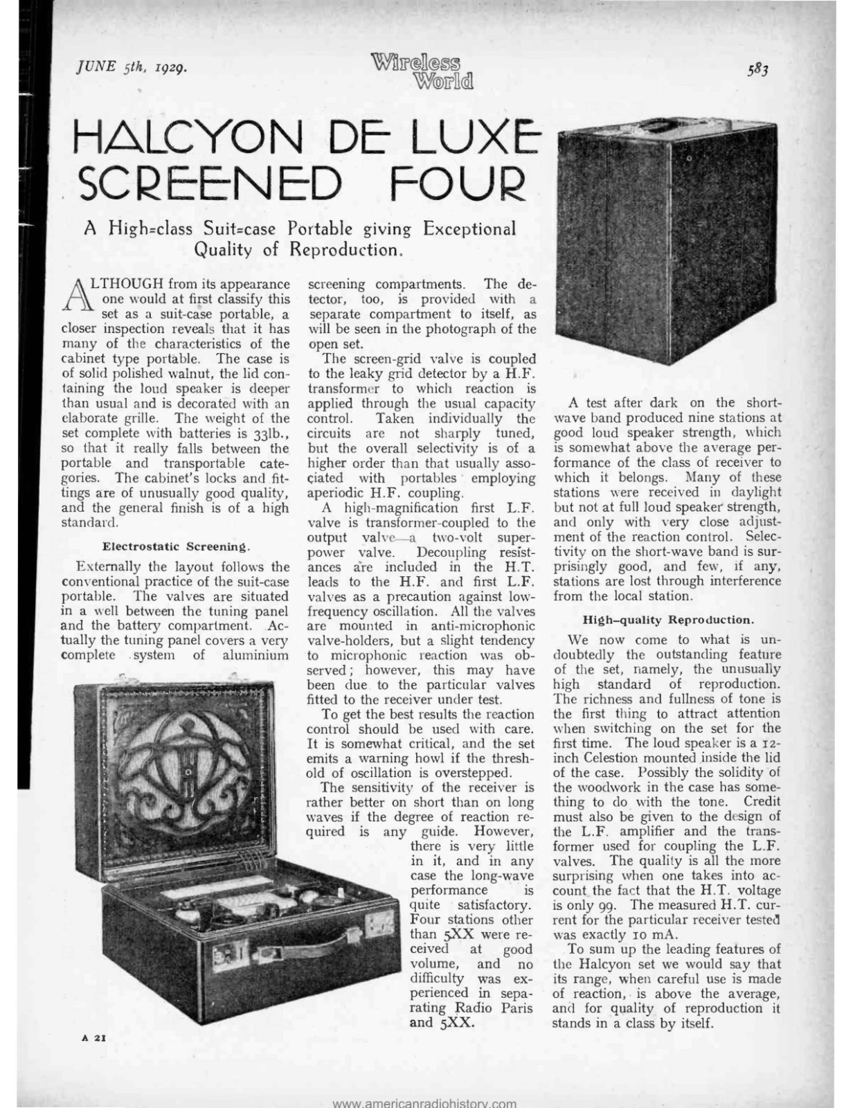 MINT HALCYON WIRELESS DELUXE SCREENED 4 VALVE SUITCASE PORTABLE BATTERY RECEIVER