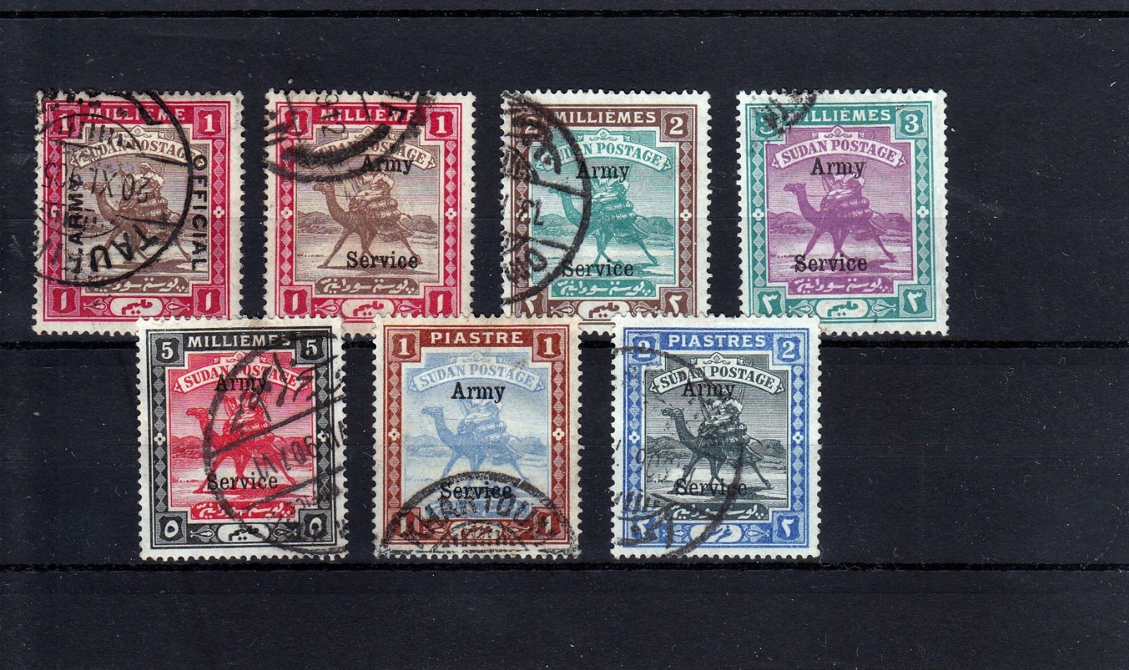 SUDAN  1905 / 1906  ARMY  SERVICE  7  STAMPS  USED
