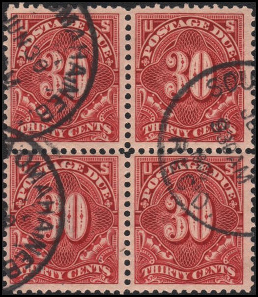 US #J43 Used block of 4 with South Omaha cancels