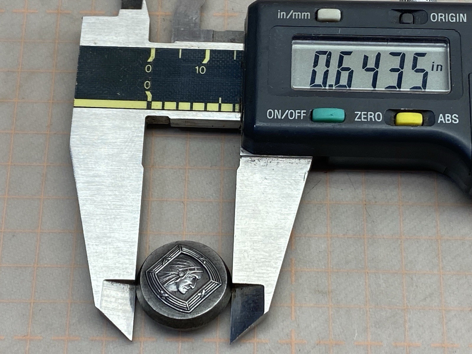 Vintage Hub Stamp Native American Indian Chief Head Tiny 7/16" Pin Ring Badge