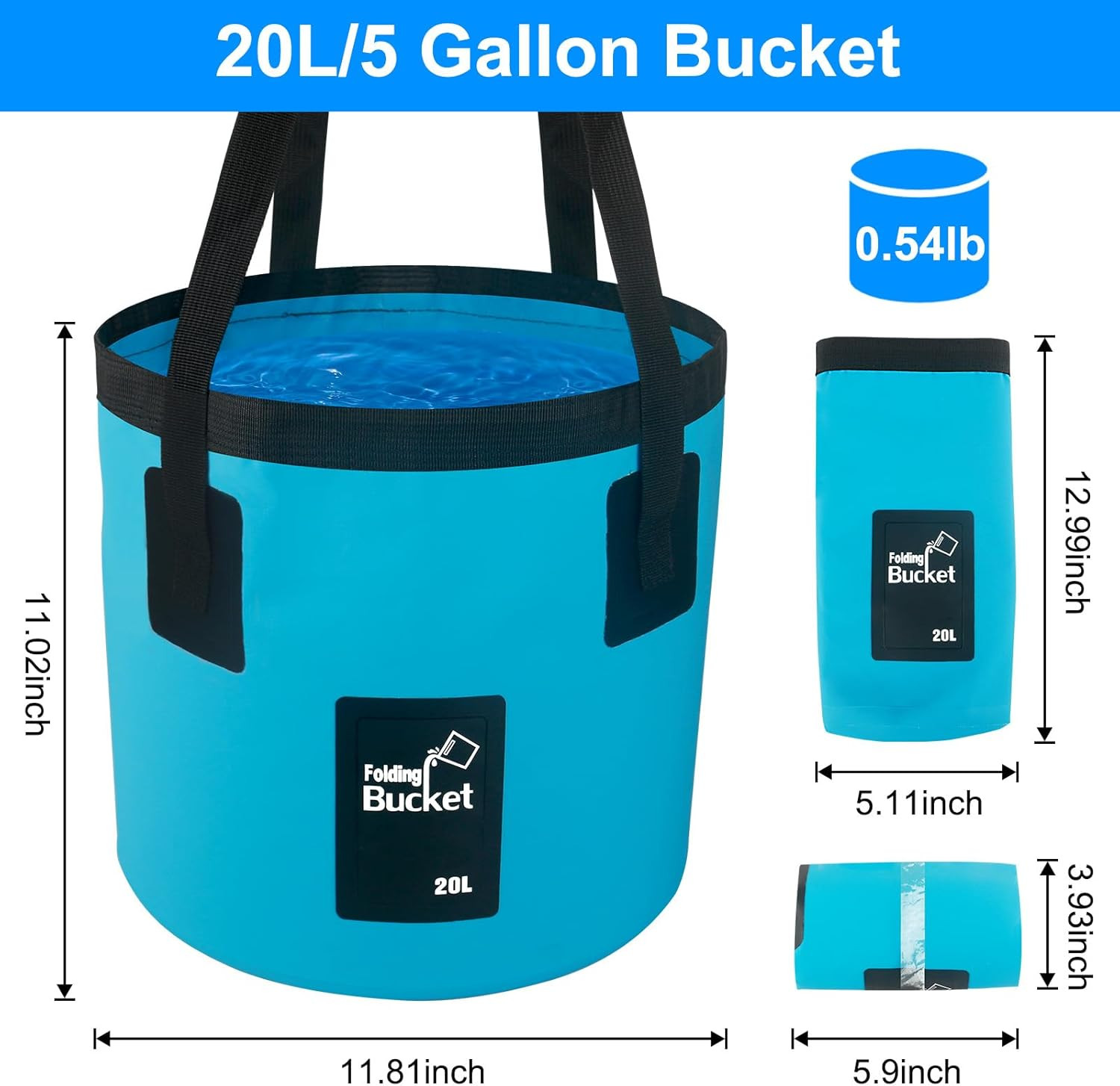 5 Gallon Collapsible Bucket with Handle, Car Wash Bucket Foldable Water Storage