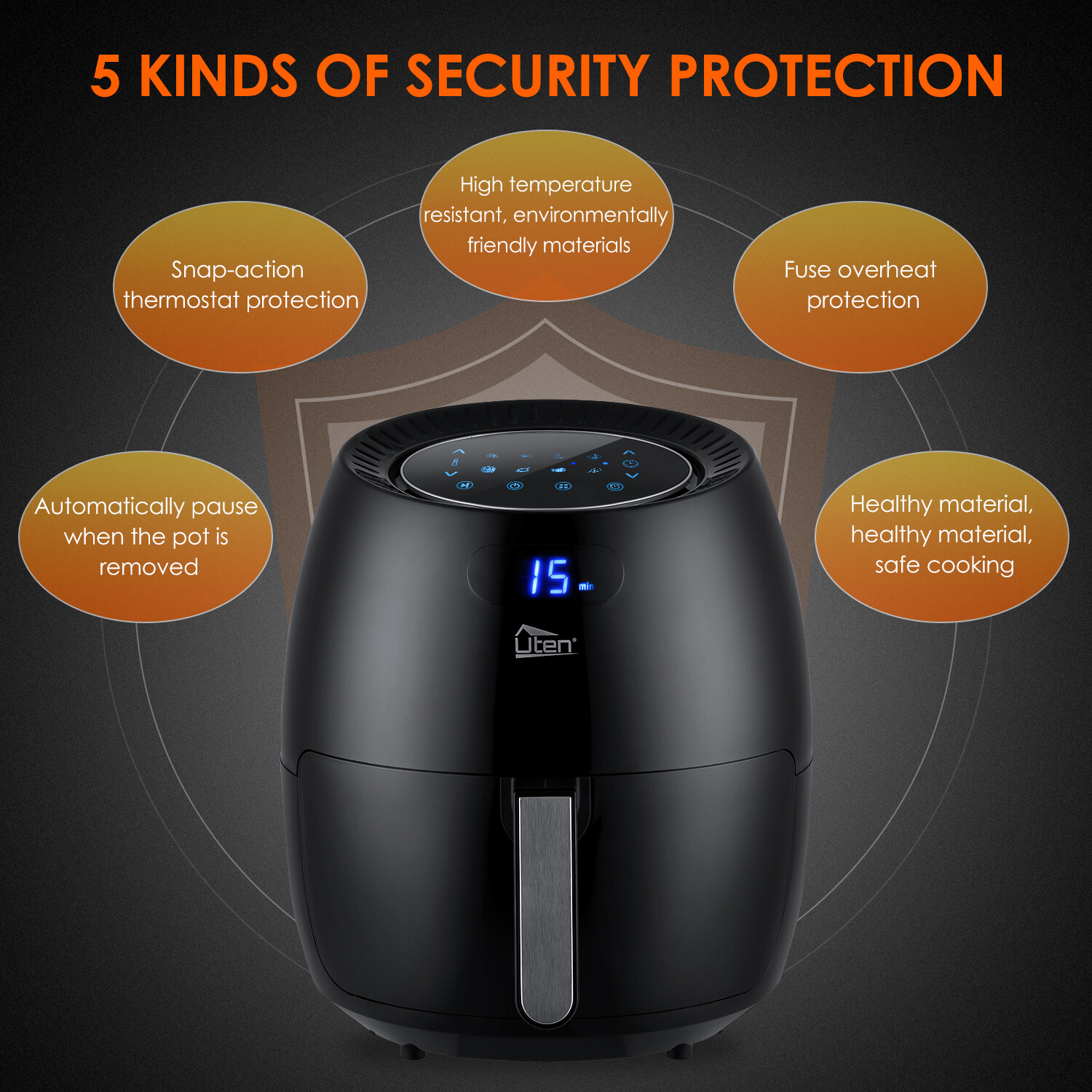 UTEN Large Air Fryer XXL 1700W 5.8QT/6.9QT Oven Hot Electric Air Fryer Cooker US